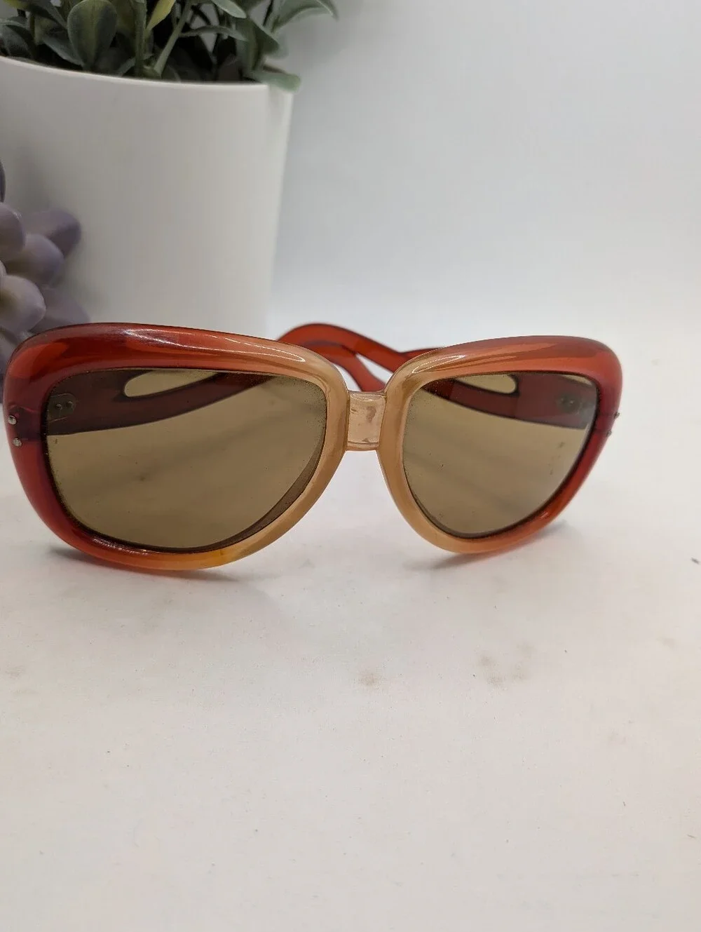 ​Vintage 1970s Tura France Oversized Butterfly Sunglasses Brown Ombre Cutout